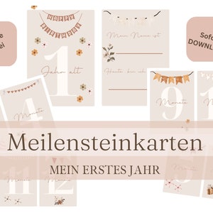 Tarjetas de hitos del bebé, tarjetas mensuales en PDF, tarjetas de nacimiento, descargar el primer año del bebé, hola mundo