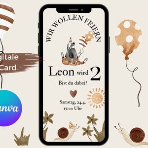 Invitation numérique anniversaire enfant animaux, invitation anniversaire, e-carte personnalisable WhatsApp, invitation pour anniversaire garçon fille
