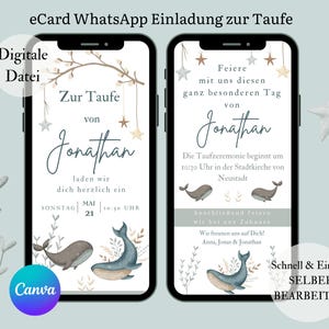 Convite digital para batizado, cartão eletrônico convite de batismo menino e menina, cartão editável no Canva, cartão convite WhatsApp, cartão de batismo