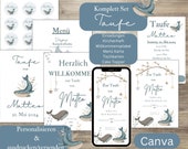 Taufe Vorlagen Set mit Wal, Canva Bundle für Einladungskarten, Kirchenheft, Menü und Deko, eCard Taufe Junge oder Mädchen