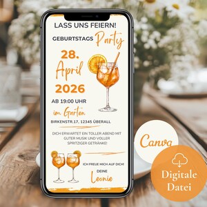 Convite de aniversário laranja | cartão de convite digital para mulheres | convite de aniversário eletrônico para coquetel | convite personalizado para Aperol