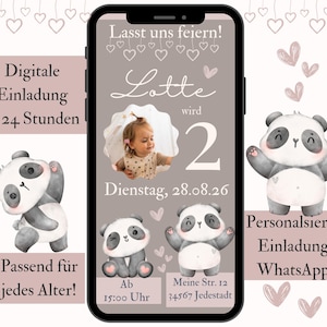 Uitnodiging kinderfeestje meisje, digitale uitnodigingskaart WhatsApp gepersonaliseerd, e-card verjaardagsuitnodiging kinderen met foto, eCard