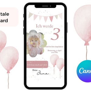 Birthday invitation children, digital birthday invitation, template children's birthday via WhatsApp, e-card edit in Canva