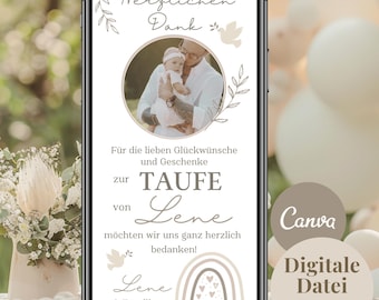 Digital thank you card for baptism with photo, rainbow boho eCard | Baptism thank you message for girl via WhatsApp | Thank you for the congratulations on the baptism celebration