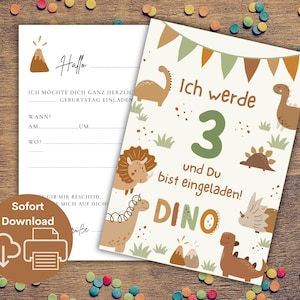 Einladung Kindergeburtstag Dino, Einladungskarte Jungen Dinosaurier, Geburtstagseinladung zum Ausdrucken, Feier Geburtstag 3 Jahre, Download