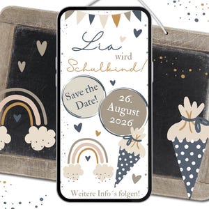 Save the Date zur Einschulung  | Regenbogen Einladung Schulanfang