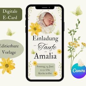 Digitale doopuitnodiging, doopuitnodiging met foto, bewerkbare Canva-sjabloon, elektronische uitnodigingskaart WhatsApp, doopfeest meisje jongen