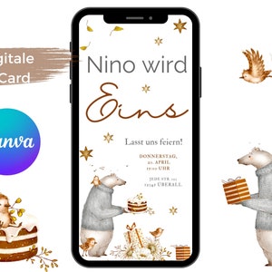 Digitale Einladung Kindergeburtstag, personalisierbare E-Card WhatsApp, Einladungskarte, Geburtstagseinladung per Handy, Vorlage für canva