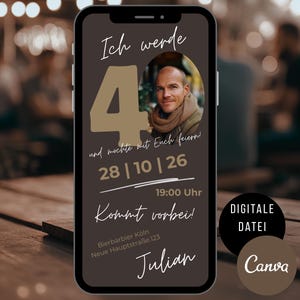 Convite de aniversário de 40 anos para homem, cartão de convite digital WhatsApp festa de aniversário, modelo de eCard Canva com foto, convite de aniversário para homem