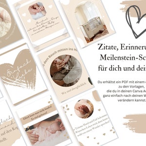 Puede incluir: Un conjunto de tarjetas de hitos para beb&eacute;s en tonos beige y marr&oacute;n suaves. Las tarjetas presentan fotos de reci&eacute;n nacidos, pies de beb&eacute; y una cuna. El texto incluye frases como "Simplemente Amor" y "Citas, Recuerdos, Pasos de Hitos para ti y tu beb&eacute;."