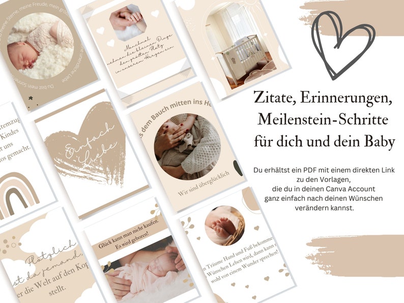 Puede incluir: Un conjunto de tarjetas de hitos para beb&eacute;s en tonos beige y marr&oacute;n suaves. Las tarjetas presentan fotos de reci&eacute;n nacidos, pies de beb&eacute; y una cuna. El texto incluye frases como "Simplemente Amor" y "Citas, Recuerdos, Pasos de Hitos para ti y tu beb&eacute;."