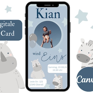 Invitation d'anniversaire pour enfants, carte d'invitation WhatsApp numérique, invitation photo garçon, carte électronique fille, modèle d'invitation premier anniversaire Canva