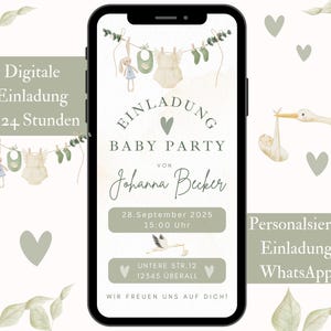 Invitation à une fête de bébé, carte d’invitation numérique Baby Shower, Eucalyptus Baby Shower, WhatsApp eCard personnalisée Boy Girl Baby Shower