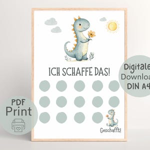 Plan de recompensas Tabla de recompensas Dino, plan de refuerzo para niños, sistema de recompensas PDF para imprimir DIN A4, tablero Montessori pequeño dinosaurio