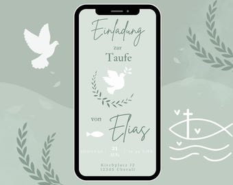 Invitación de bautizo verde y blanca | Invitación de bautizo vía WhatsApp | Tarjeta de invitación de bautizo para niñas y niños