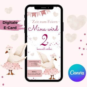 Invitación cumpleaños infantil, tarjeta electrónica de cumpleaños personalizable, invitación electrónica para niñas, tarjeta de invitación digital animales circo