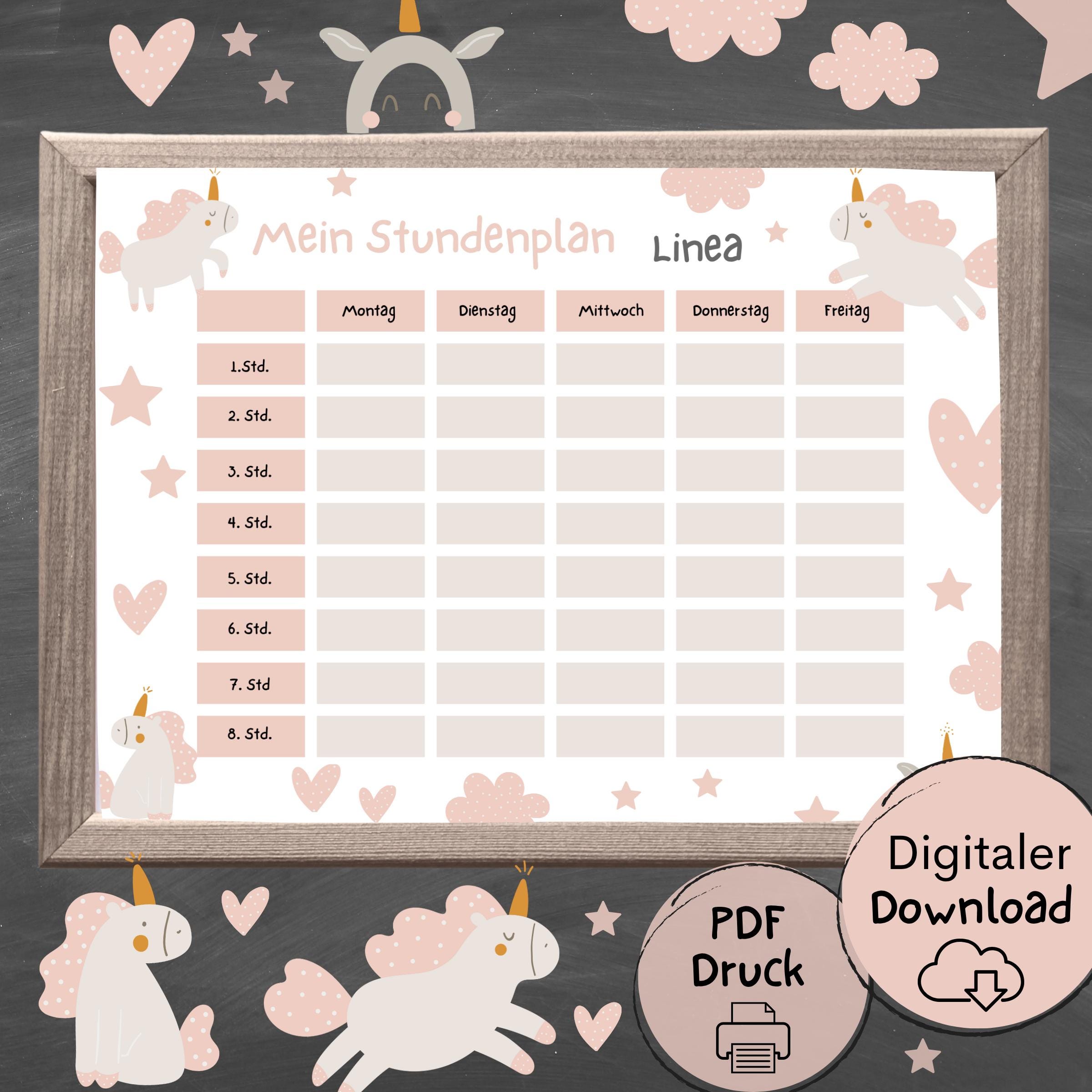 Personalisiertier Stundenplan A4 - 17 Kindgerechte Designs, Laminiert & Magnetisch Optional