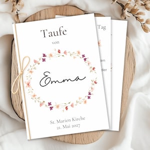 Personalized baptism booklet with wildflowers, 8-page template | Baptism booklet for girls
