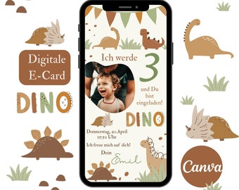 Dinosaur Birthday Party Invitation for a Boy | Dinosaur Birthday Invitation eCard with Photo