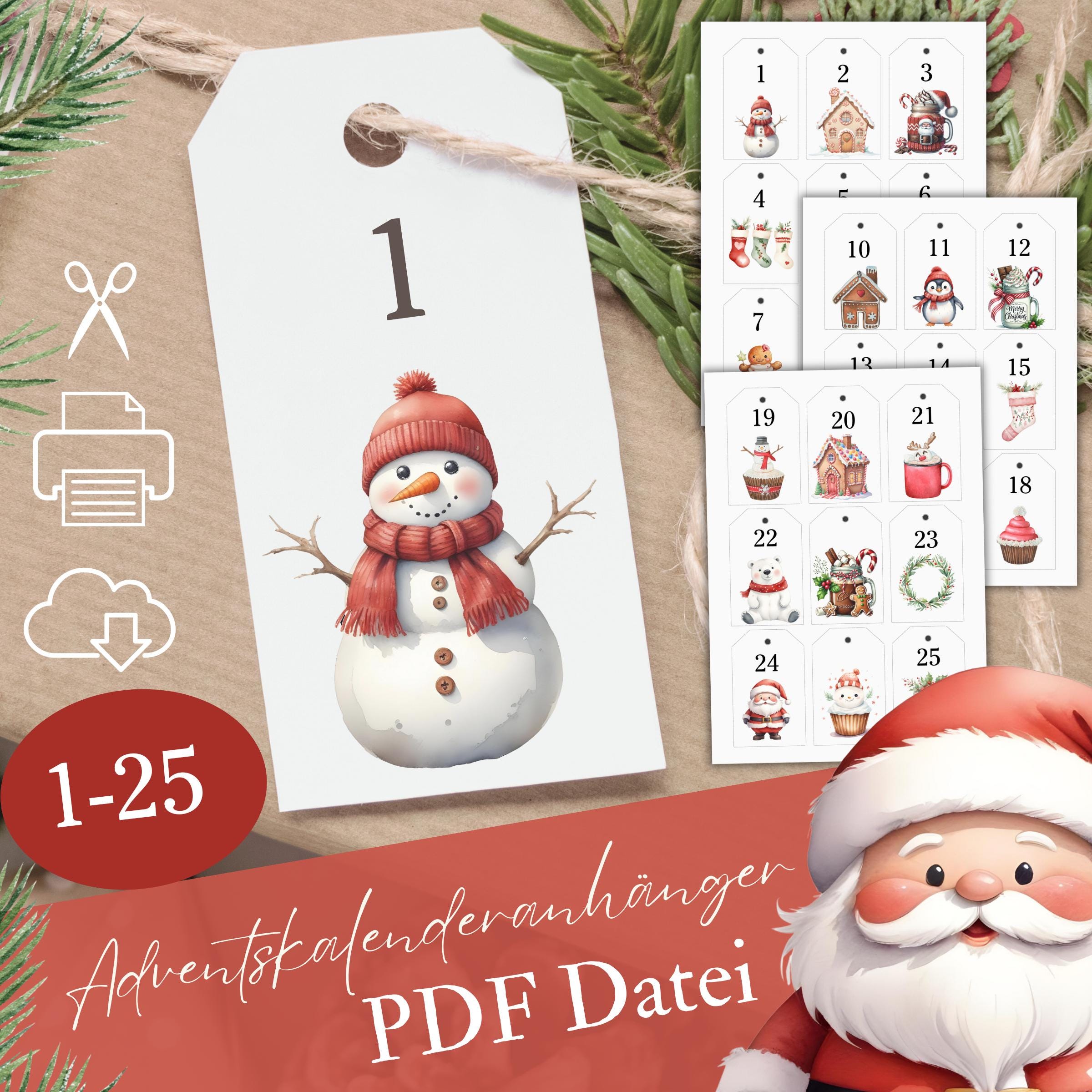 クラシックな赤のアドベントカレンダーの数字をDIY – 袋、バッグ、箱用