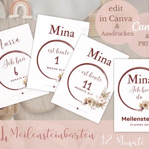 34 tarjetas de hitos, tarjetas mensuales de bebé para imprimir, hitos bohemios, sesión de fotos para niña, regalo de nacimiento, tarjetas de desarrollo del primer año