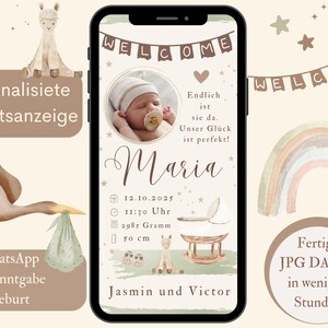 Annonce de naissance numérique, annonce bébé est là boho fille garçon, annonce de naissance eCard, carte de bienvenue personnalisée, bonjour tout le monde