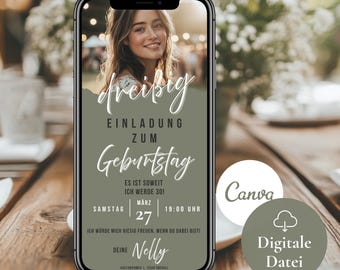 Invitación digital para el 30 cumpleaños de una mujer | Tarjeta electrónica personalizada para una fiesta de cumpleaños | Tarjeta de invitación para cumpleaños 40 y 50, plantilla de invitación de cumpleaños con foto