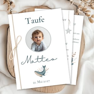 Baptism booklet for a boy | Complete baptism booklet for a boy, customizable with photo