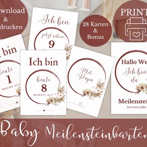 Cartes étapes à imprimer, cartes mensuelles bébé Boho, shooting photo étapes fille, cadeau naissance, cartes développement 1ère année