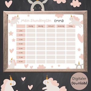 Stundenplan Einhorn rosa – mit Namen personalisierbar für die Grundschule