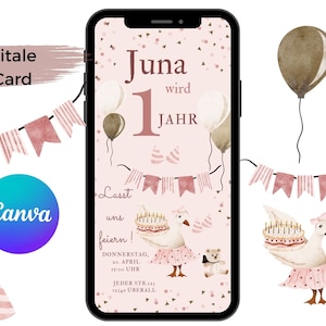 Convite digital para aniversário infantil, cartão eletrônico customizável WhatsApp, convite para meninas, convite de aniversário pelo celular, modelo para canva