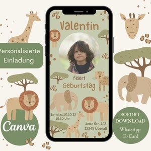 Einladung Kindergeburtstag, personalisierbar E-card Geburtstag, elektronische Einladung Jungen, digitale Einladung Geburtstag Tiere Zirkus