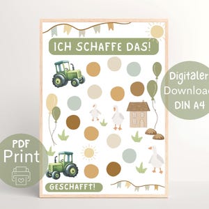 Tableau de récompenses tracteur, plan de récompense pour enfants, motivation, système de récompense PDF à imprimer, plan Montessori, je peux le faire DIN A4