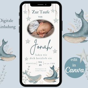 Digitale Einladungskarte zur Taufe, E-Card  Einladung Junge und Mädchen, Taufeinladung Vorlage Canva, Einladung WhatsApp, Taufkarte digital
