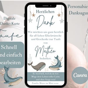 Carte de remerciement baptême, carte de remerciement e-card cérémonie baptême, merci félicitations garçon et fille, merci via WhatsApp, carte de baptême personnalisée