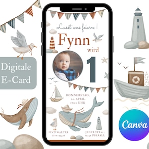Invitation card children's birthday photo, personalized invitation boys girls, e-card template Canva, digital invitation WhatsApp See Meer
