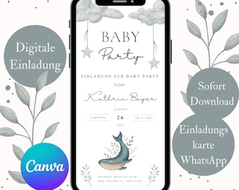 Invito per baby shower in formato eCard, modello di tela per baby shower in stile boho, cartolina WhatsApp per la futura mamma