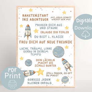 School enrollment poster rocket space gift school start boy motivational poster children&#39;s room DIN A4 print to print out last minute gift