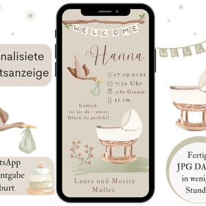 Annuncio di nascita digitale, annuncio che il bambino è qui, annuncio ragazza ragazzo, annuncio nascita eCard, biglietto personalizzato miracolo di benvenuto
