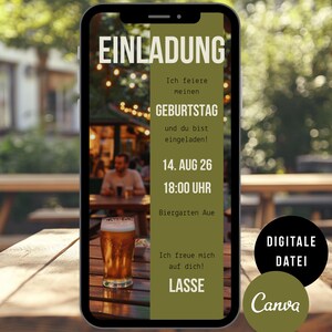 Uitnodiging jarige man, digitale uitnodigingskaart WhatsApp verjaardagsfeestje, eCard Canva sjabloon, verjaardagsuitnodiging mannen koppels feest