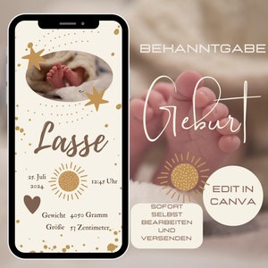 Annonce de naissance d'un garçon ou d'une fille, faire-part de naissance numérique, modèle de carte de naissance Canva, faire-part de naissance électronique WhatsApp, modèle de date de naissance
