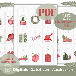 Advent calendar numbers to print, Christmas decorations with numbers Advent, Advent numbers PDF, DIY Advent calendar children red, Christmas