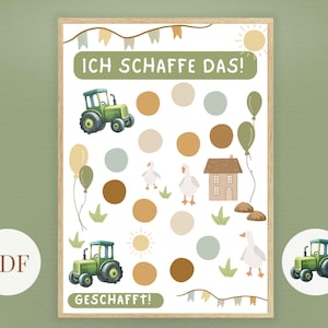 Belohnungstafel Kinder, Belohnungsplan kleiner Traktor, Belohnungssystem PDF zum Ausdrucken , Montessori Verstärkerplan & Sticker DIN A4