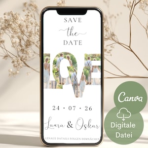 Save the Date Einladung Hochzeit | digitale Foto Einladungskarte Hochzeitsfeier | eCard Hochzeitseinladung Vorlage Canva | Ankündigung LOVE