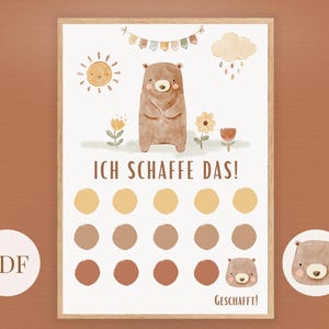 Belohnungsplan Bär mit Sticker | Belohnungsplan Kinder Motivation Alltag PDF