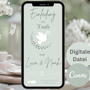 Invitation de baptême numérique, invitation de baptême WhatsApp, modèle Canva modifiable, carte d'invitation baptême fête fille garçon, e-carte baptême
