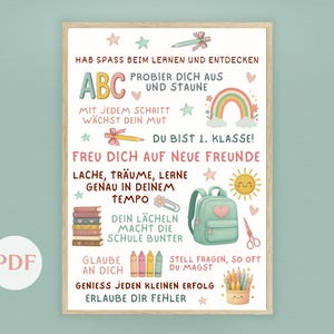 Motiverande poster för flickor som börjar skolan i akvarellstil | Tillbaka till skolan-poster med talesätt