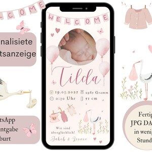 Digitale Bekanntmachung Geburt, Bekanntgabe Baby ist da, Geburtsanzeige Junge Mädchen, eCard zur Geburt verkünden, personalisierte Karte