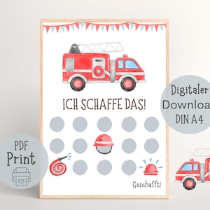 Tabla de recompensas para bomberos, plan de recompensas para niños de bomberos, plan de motivación, sistema de recompensas PDF para imprimir en DIN A4, Montessori