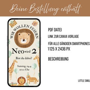 Safari-themed children's birthday party invitations with animals, customizable | Lion, Giraffe, Tiger invitation card for boys image 6